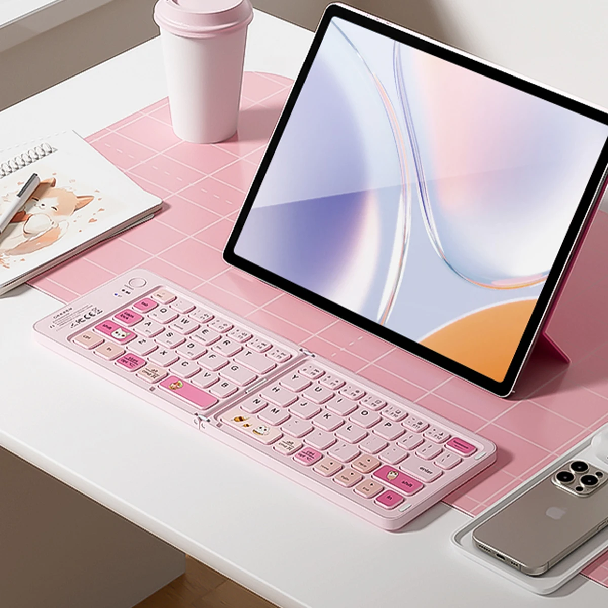 GEEZER Z1 Pink Foldable Bluetooth Wireless Keyboard, Multi-Device Switch Portable Slim Rechargeable Keyboard for Tablet Office