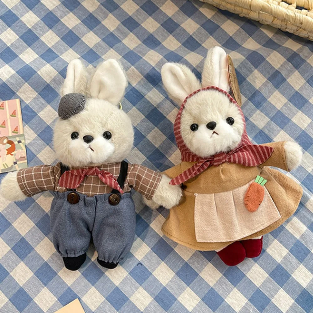 Coelho família coelho chaveiro de pelúcia com roupas bonito fofo coelho chaveiro liga anel bonecas de pelúcia coelho chaveiro