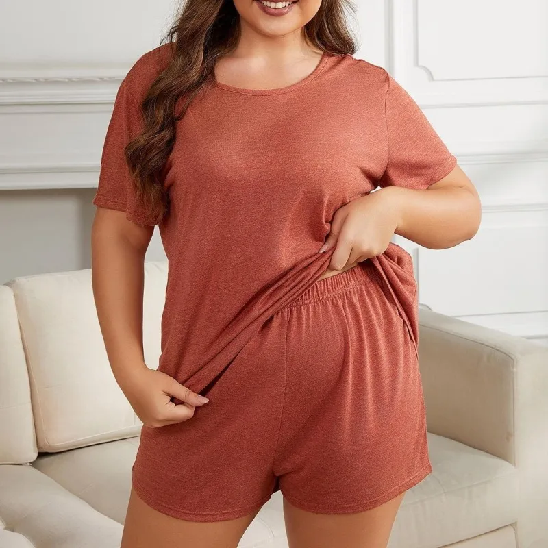 

Plus Size Women's Summer Pajama Set Relaxed Short Sleeve Shorts 2 Piece Breathable Cotton Lounge Wear for Comfy Curvy Sleepwear