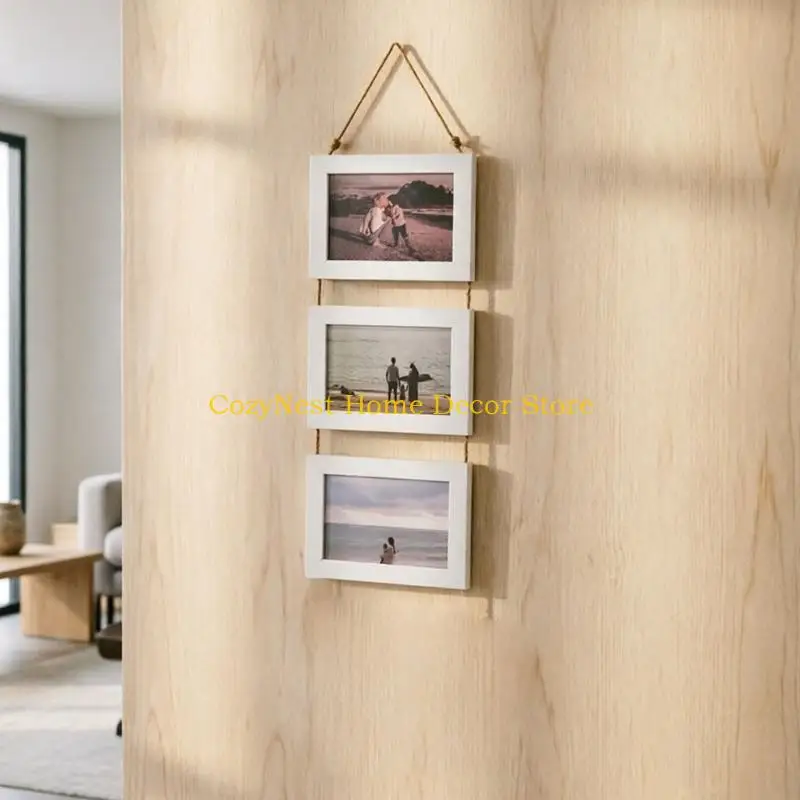 92MF Hanging Collage Picture Frames Wall Decors 3 Opening for 5X7 Inches Photoes