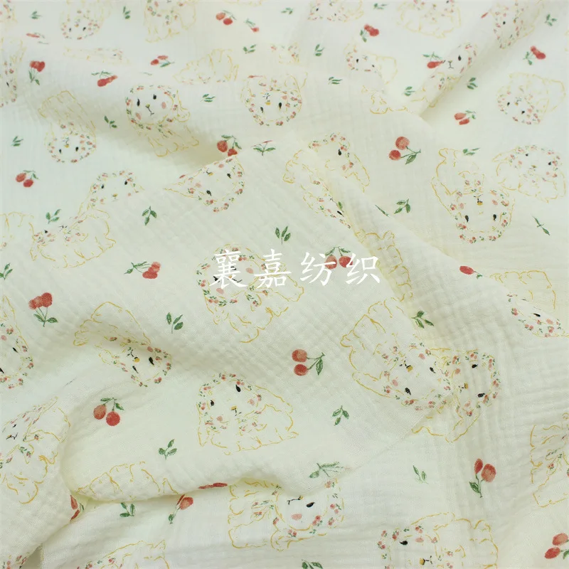 10X1.35M Baby Cotton Double-layer Gauze, Crepe, Bunny Children's Pajamas, Quilt, Blanket Fabric