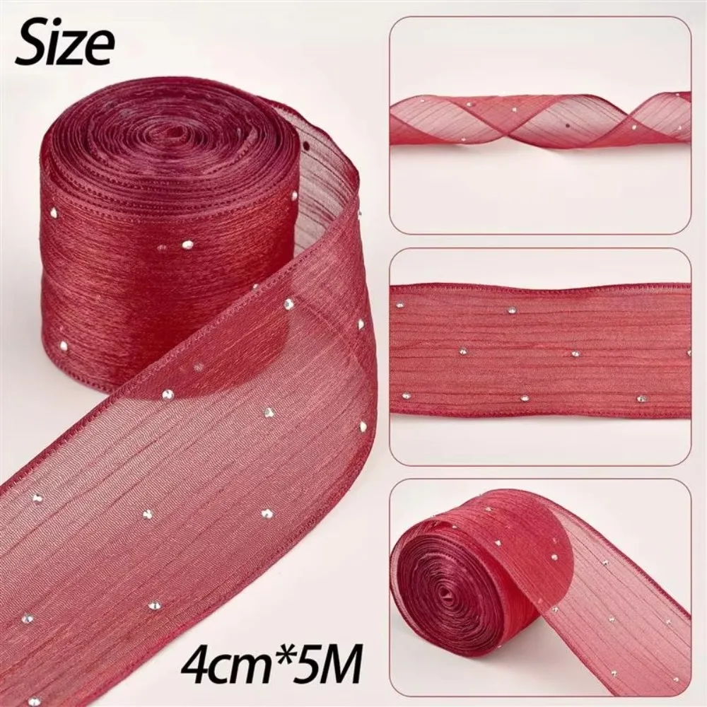 5 Meters/pack Bubble Pleated Tape 4cm Gift Wrapping Bouquets Gifts Packaging Material Diamond Mesh Organza Ribbon