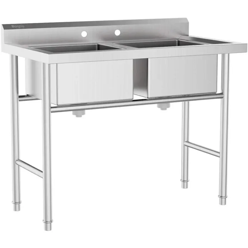 

304 Stainless Steel Sink 2 Compartment Free Standing Utility Sink for Garage, Restaurant, Kitchen, Laundry Room, Outdoor