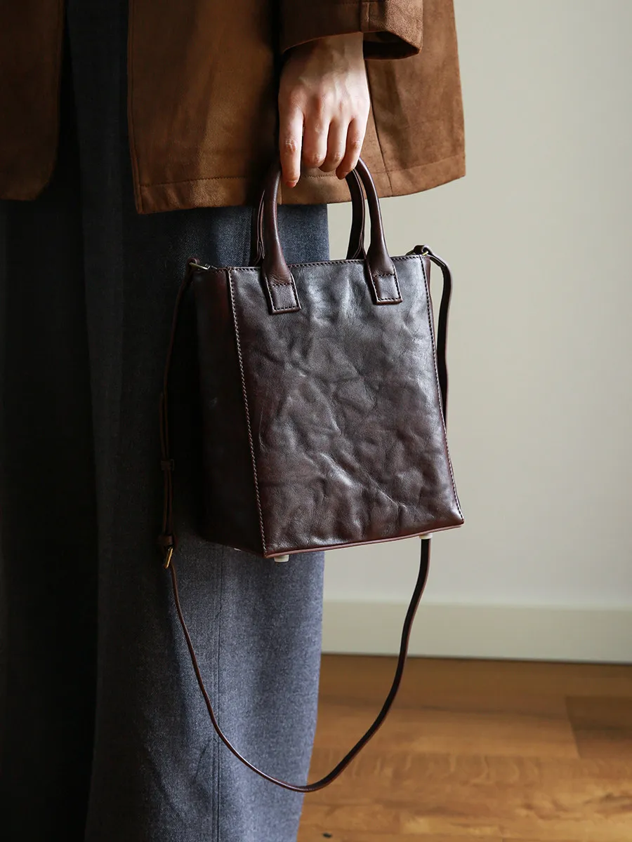 simple vintage high quality genuine leather women's handbag weekend party luxury handmade real cow leather female shoulder bag