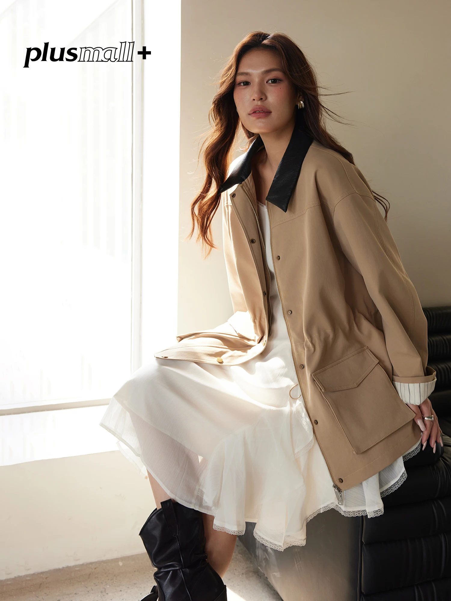 

Женское пальто Plusmall Caramel с цветными вставками и воротником, приталенное, осеннее, новое, в британском стиле, для повседневной носки, приталенный крой, верхняя одежда