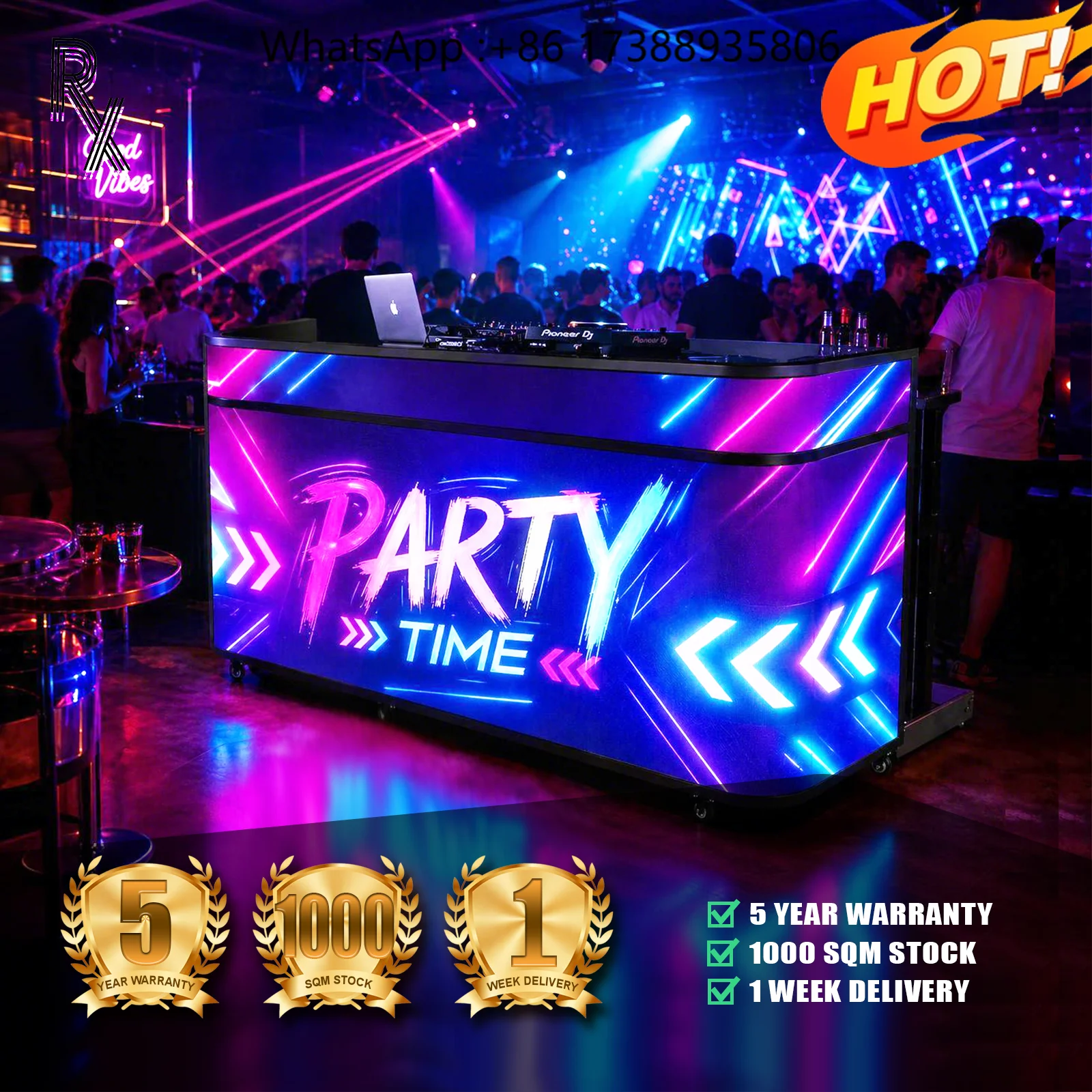 Programmable P1.86 P2.5 Led DJ Booth Exhibition Video Wall 4K Curved Table Led Display Screen with Custom Size 5Year Warranty