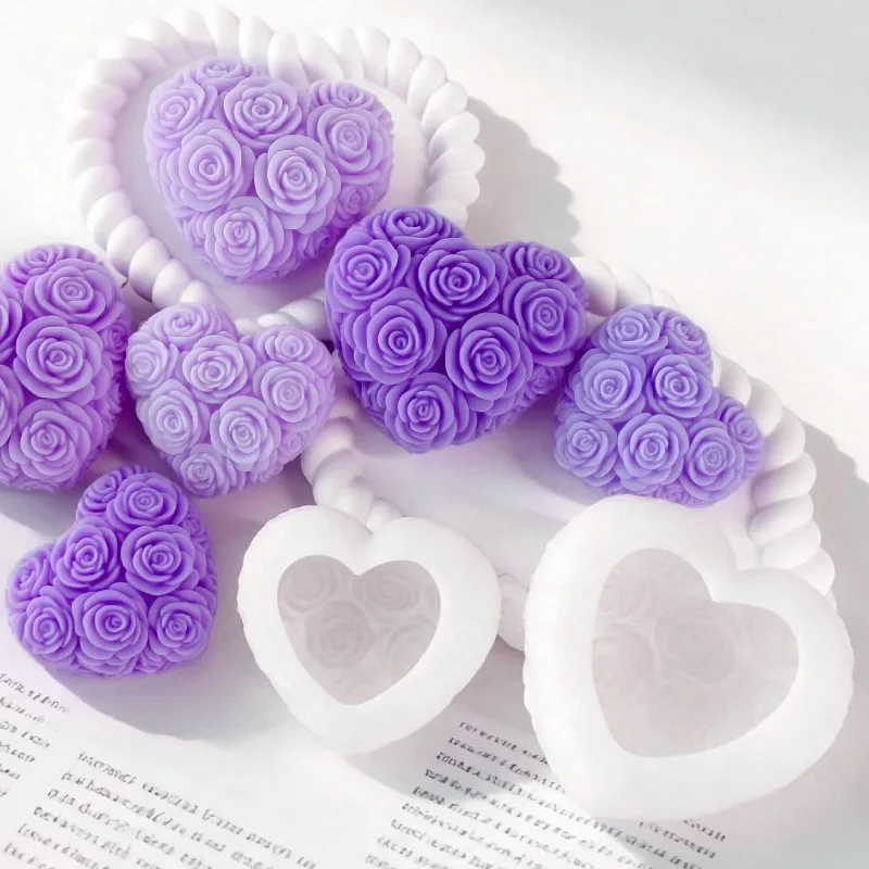 3D-Relief Rosenblüten-Liebeskerzen-Silikonform DIY Herz-Seifen-Gips-Ton-Bastelform Valentinstag Schokoladen-Kuchen-Backform – Detail 2