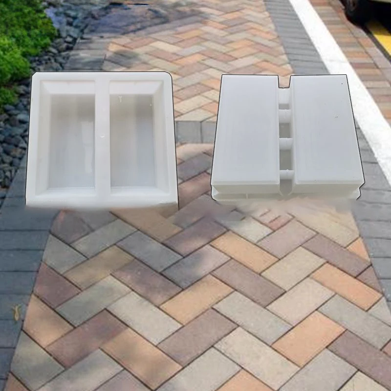 

20x10x6cm 2-Cavity Concrete Block Mold, Cement Paver Form for Pavement, Reusable Plastic Mould for Municipal Road