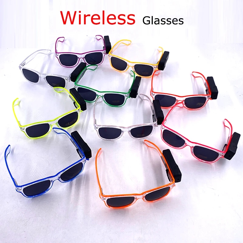 Wireless LED Luminous Glasses EL Flashing Neon Bar LED Glasses Light Up Glasses Rave Costume Decor DJ Sunglasses