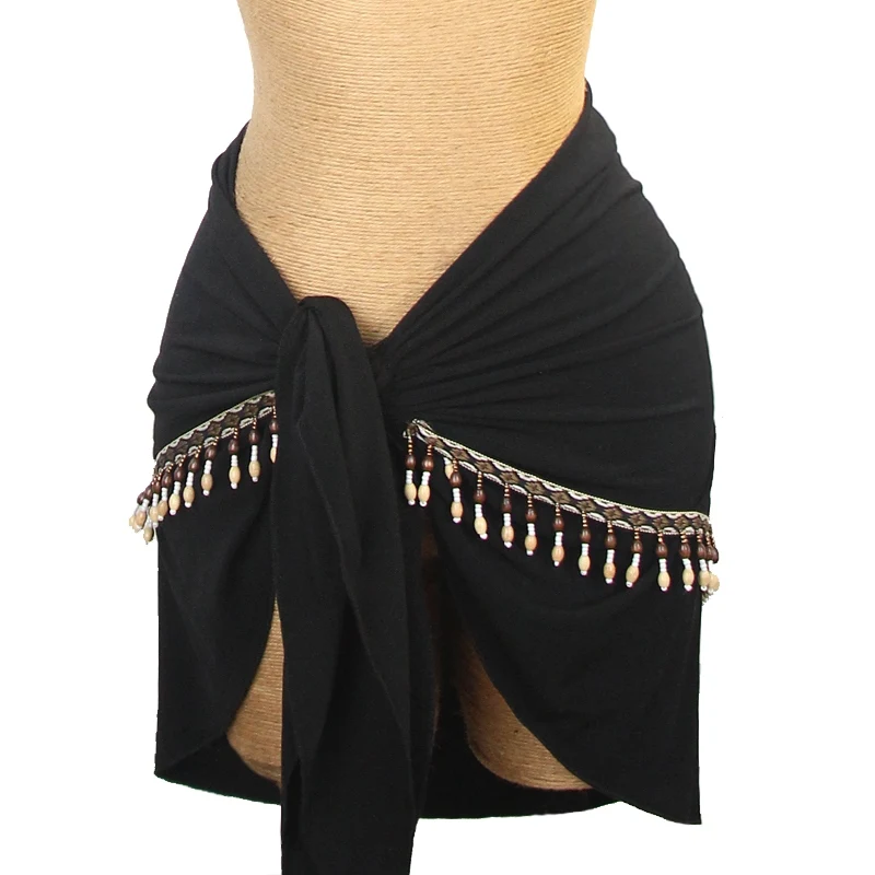 New Latin Dance Clothing Women Black Tassel Hip Scarf Black Sexy Short Skirt Adult Rumba Cha Cha Dance Practice Wear DNV22436