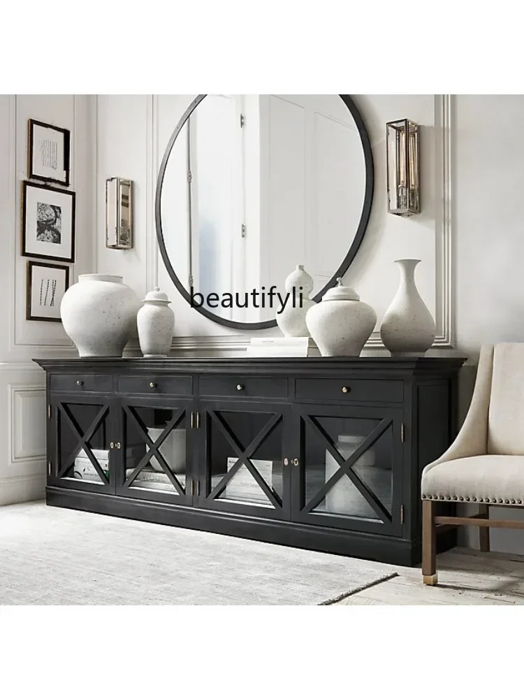 

NQ Customized French Country Solid Wood Retro TV Cabinet American Style Retro Wall Cabinet Retro Style Simple Small Apartment