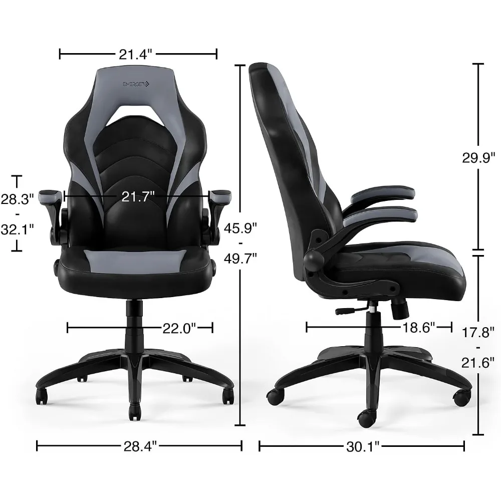 Ergonomischer Gaming-Stuhl aus gebundenem Leder mit Lordosenstütze, hoher Rückenlehne und verstellbarer Neigungsschloss