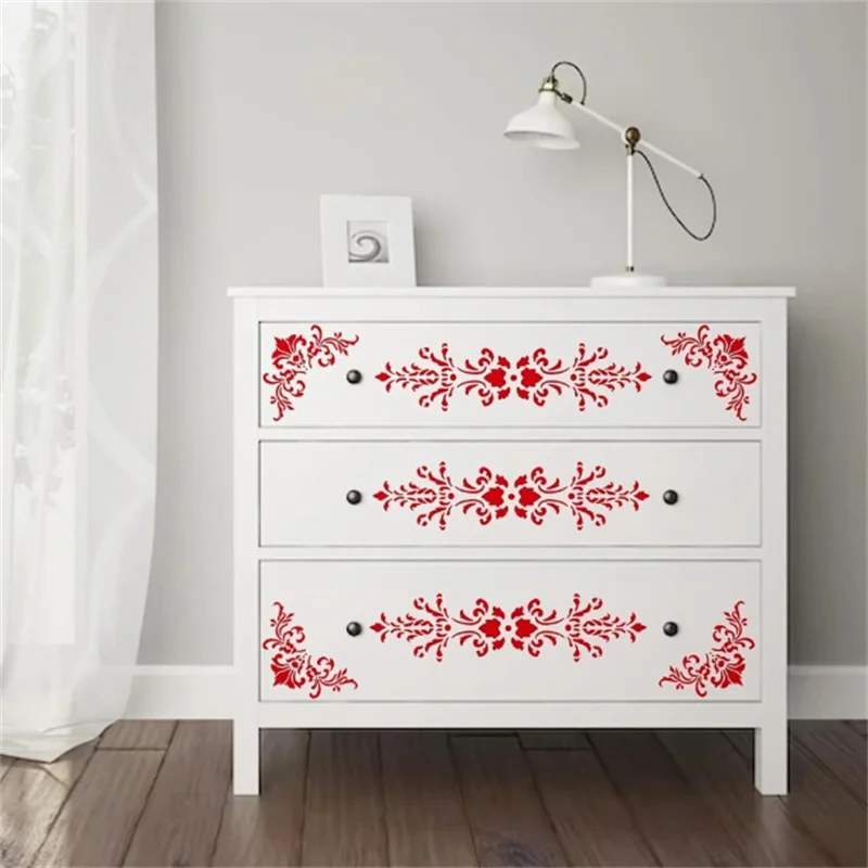 6Pcs Floral Corner Stencils for Painting Template Vintage Damask Border Stencil DIY Templates For Wood Furniture Wall Art Crafts view 4