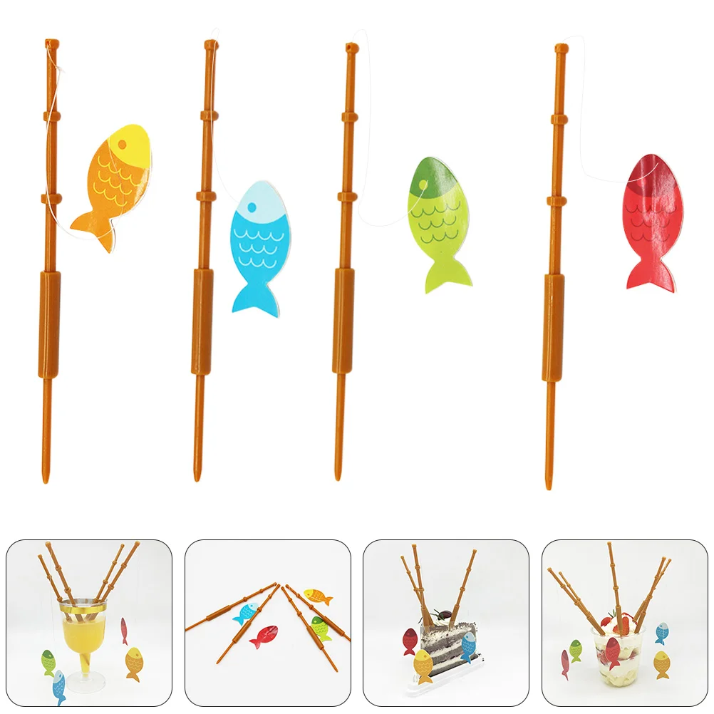 

8 Pcs Fishing Rod Cake Insert Party Picks Decoration Cupcake Ornament Supplies Paper Cups Mini Decorations