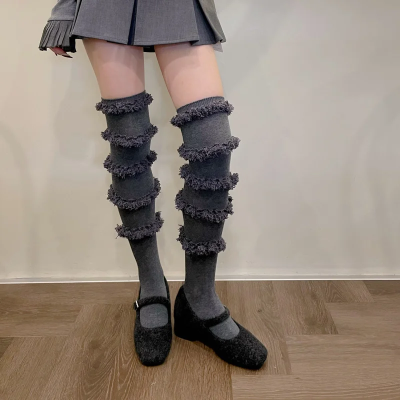 

Woman Girls Personality Trendy Five-Layer Terry Lace Over-the-Knee Sock High Tube Cotton Fashion Thigh Socks Autumn Winter