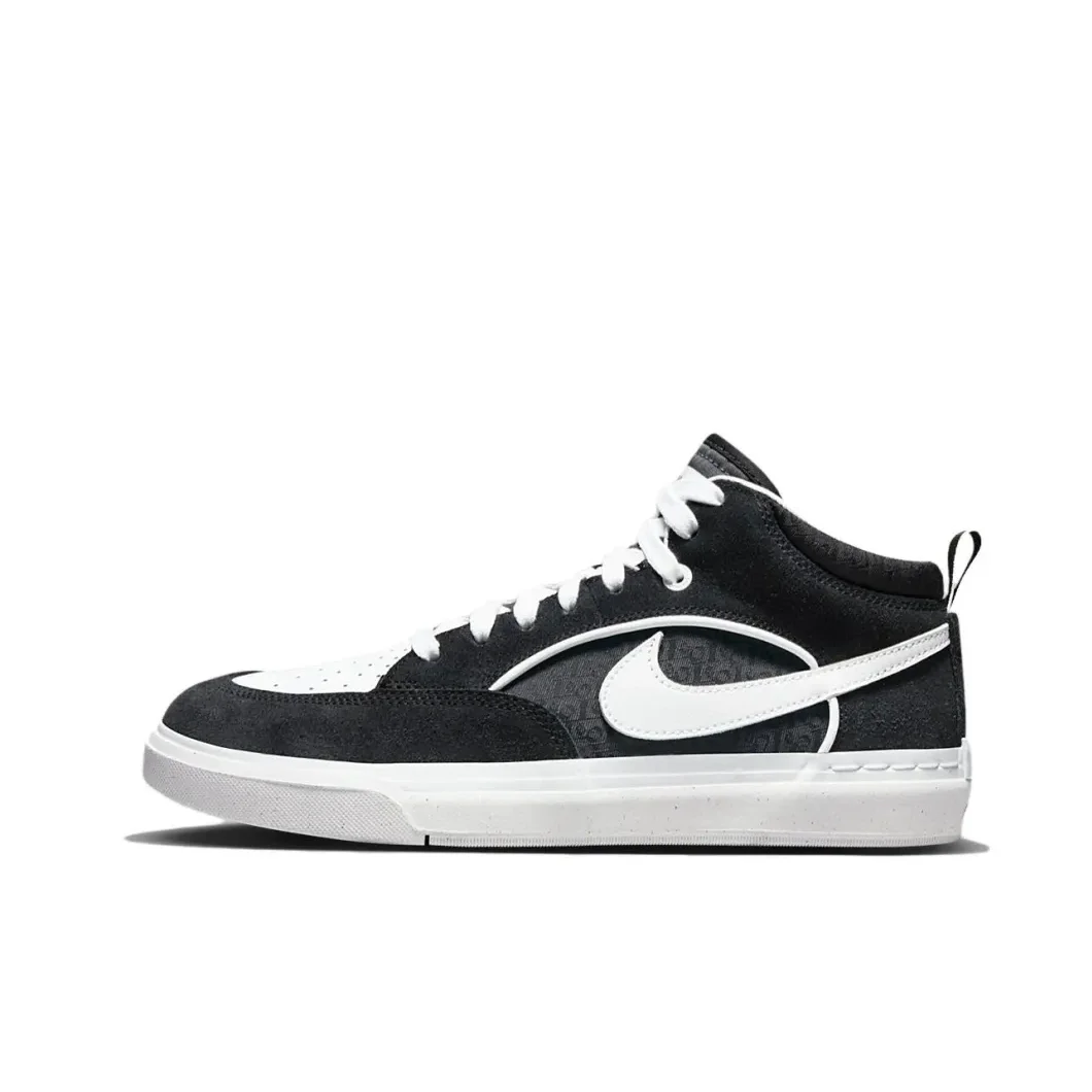 Nike Black and White Colorway SB React Leo Classic Fashion Mid Top Board Shoes Comfortable Simple Men's and Women's Casual Shoes