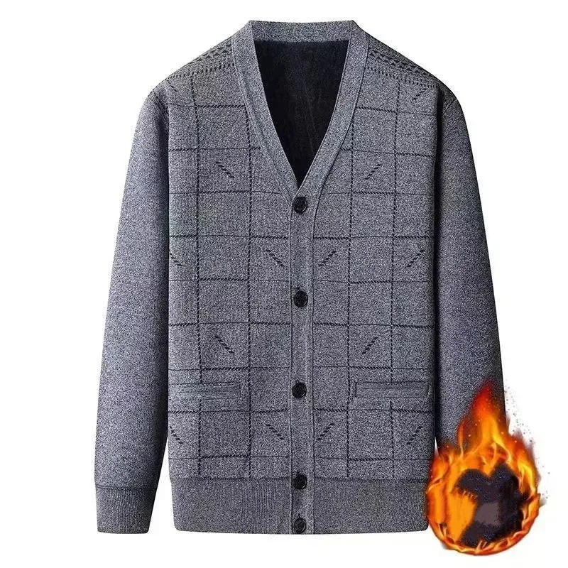 

Теплая куртка, топы, осень-зима, мужской свитер для пожилых людей среднего возраста, кардиган, бархатный утолщенный трикотаж