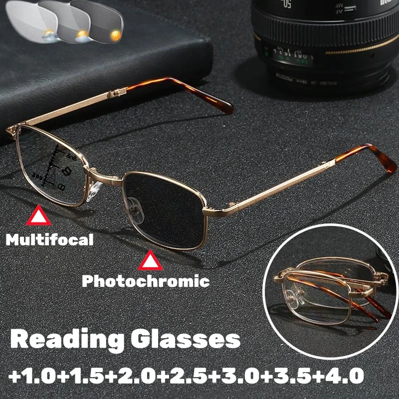 

Складные фотохромные мультифокальные очки для чтения для женщин и мужчин, мультифокальные очки с защитой от синего света ближнего света