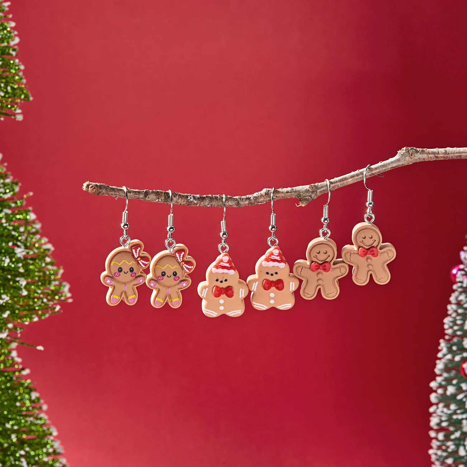 Irresistible Christmas Gingerbread Resin Earring Sets for Women Three Pair Bundles Resin Alluring Friendship Jewelry Gifts