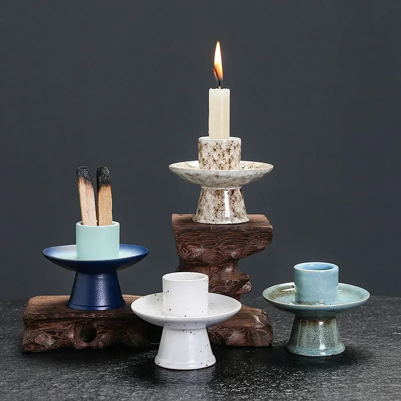 1pc Ceramic Candlestick & Incense Holder Morandi Color Perfect for Sage Palo Santo Stick Ramadan Decoration (Without Incense)