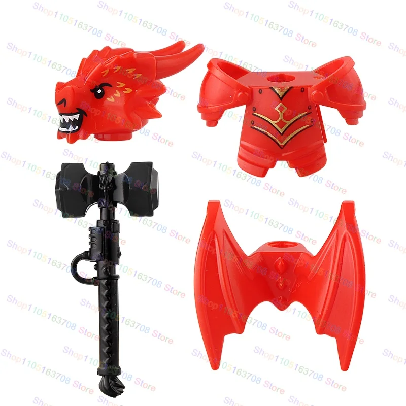 Blocos de construção de cavaleiros medievais, cavaleiros de dragão relâmpago, acessórios de figura de montagem de dragão, modelo de jogos, brinquedo de tijolo de montagem