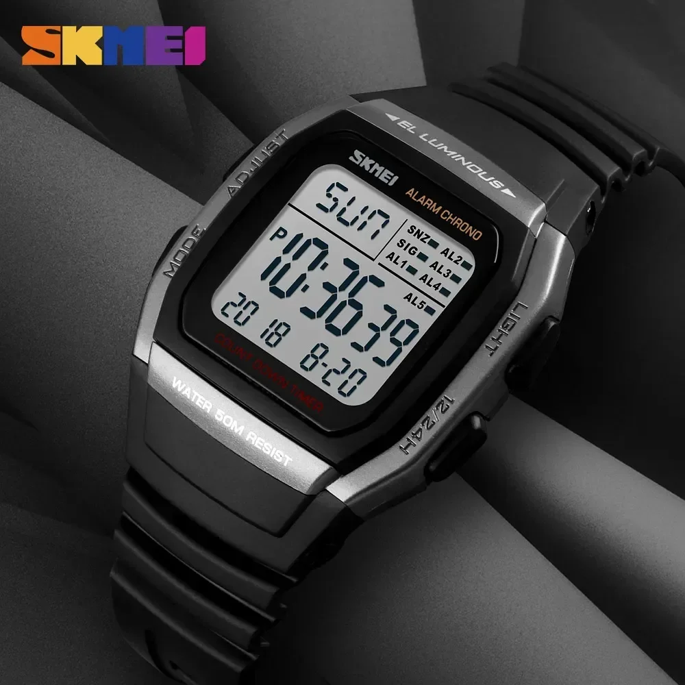 SKMEI-Reloj de pulsera para hombre, cronógrafo Digital luminoso con doble horario, cronógrafo informal, cuenta atrás, para exteriores, 1278