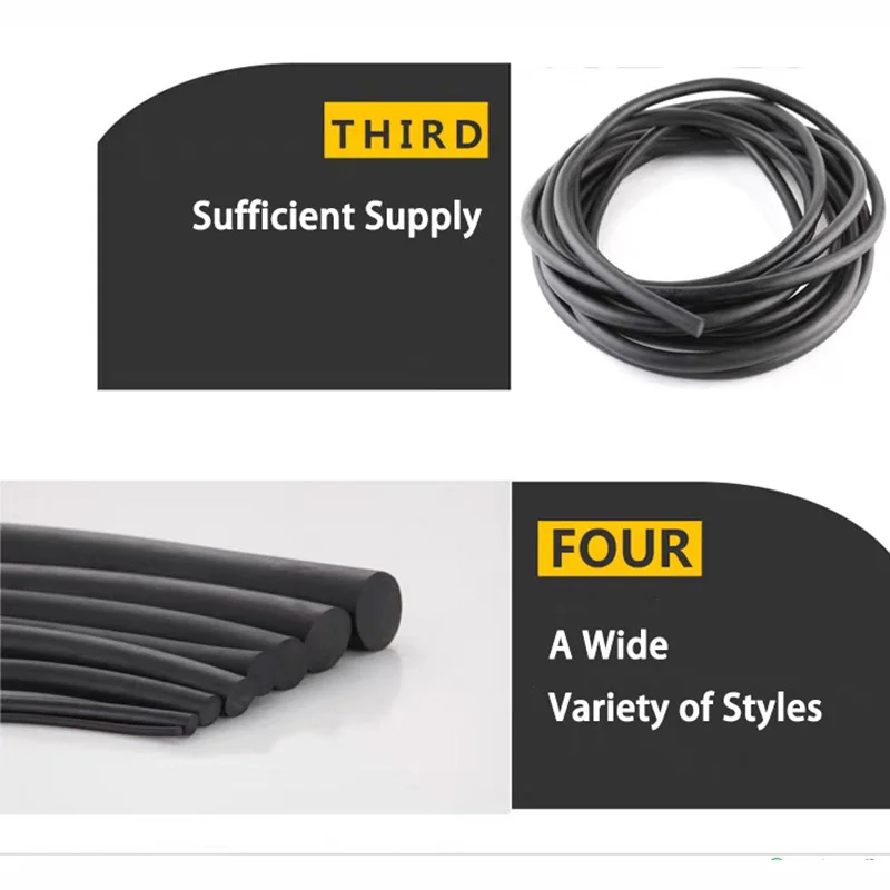 

Black 2-30mm Anti-Aging Black Solid Round Quality Rubber Strip Wear-Resistant And Oil Resistant NBR Rubber Sealing Strip 1M/10M