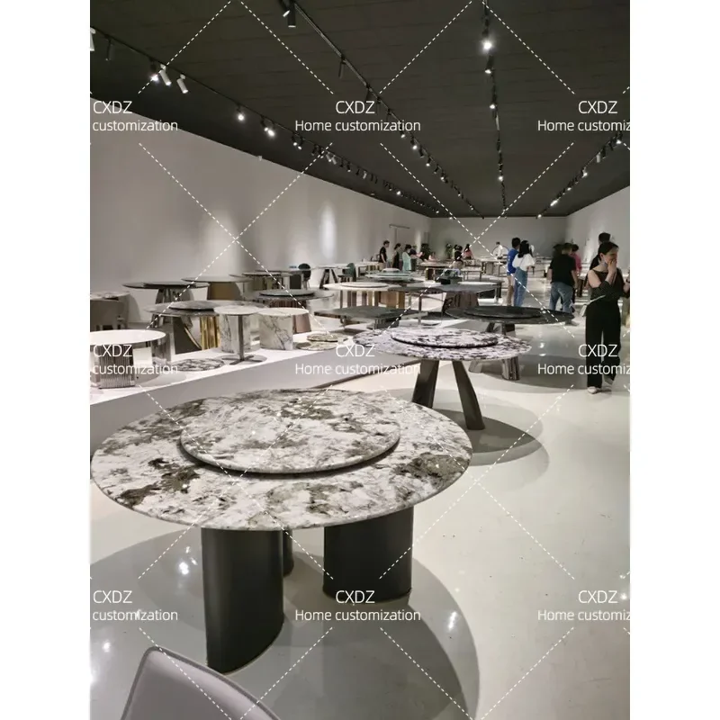 White Natural Marble Round Dining Table Set Modern Simple Luxury Stone Kitchen Table with Chairs for Home Restaurant