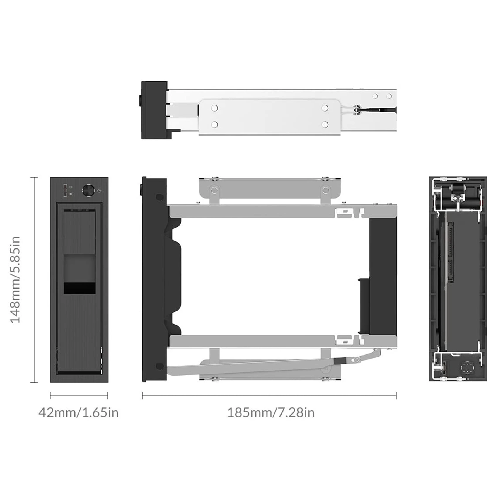 1106SS 5.25 Trayless Hot Swap Mobile Rack CD-ROM 3.5 Inch Internal SATA Hard Drive SSD Adapter - Black-AC17