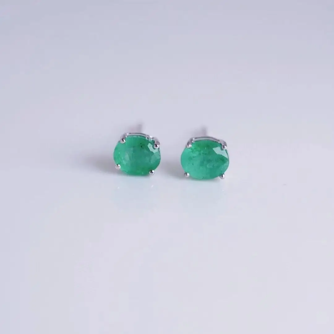 S925 Silver natural emerald earrings daily all-match light luxury boutique gift