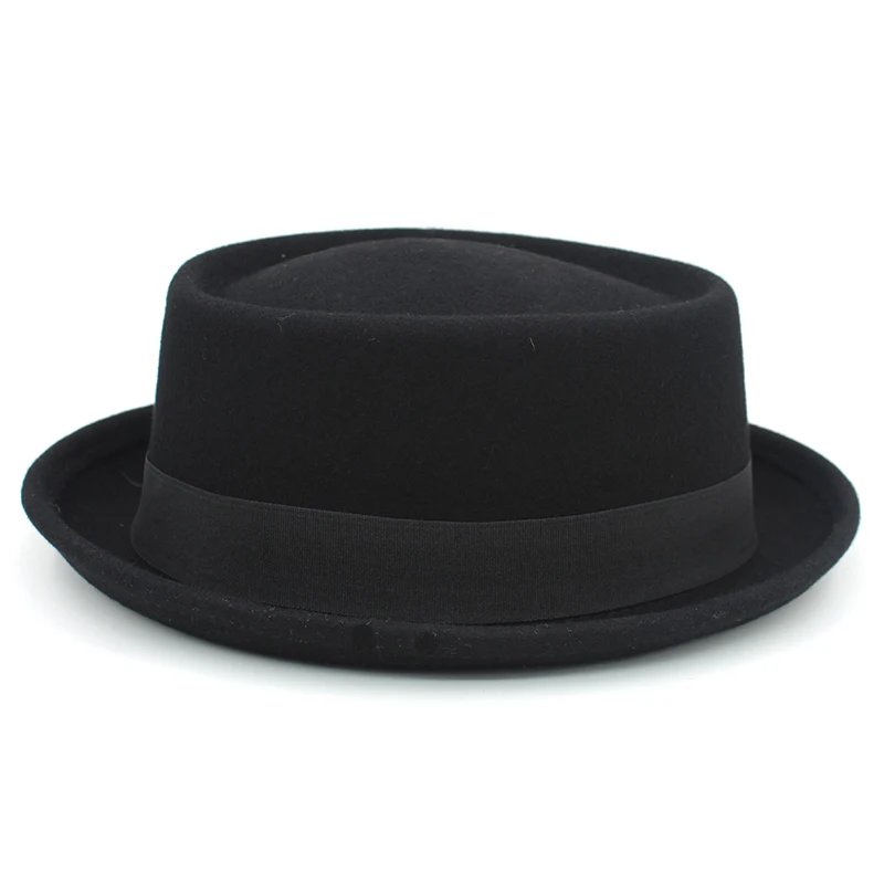 Men Women Wool 100% Pork Pie Hats Fedora Trilby Sunhat Street Style Classical Feather Band Cap Travel Outdoor Size US 7 1/4 UK L