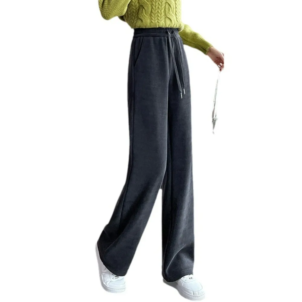 Pantalon européen en velours pour femmes, Slim, jambes larges, taille haute, drapé, jambe droite, Style sportif décontracté, nouvelle collection 2025