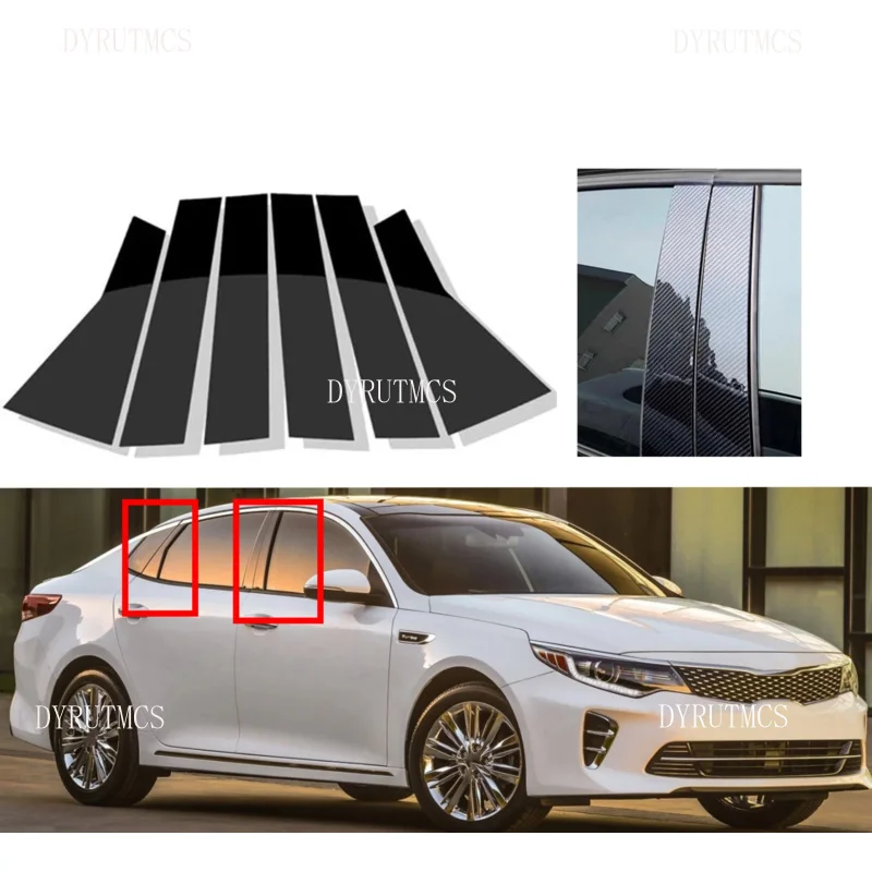 

Fit For KIA Optima K5 2016 2017 2018 2019 6PCS Glossy Black Pillar Posts Silver Carbon Door Window Trim BC Column Cover