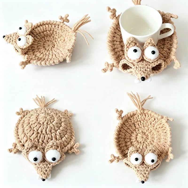 Fun 3D Animal Mug Rug Turtle Lizard Crochet Coaster Handmade Drink Mat for Coffee Table Desk Home Decor Stress-Relieving Gift
