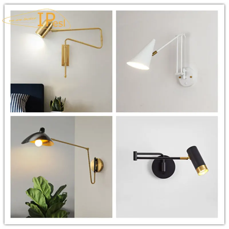 Modern Adjustable LED Wall Lamps Touch Sensor Switch White Black Gold Long Pole  Arm Folding Bedside Wall Reading Wall Lamp