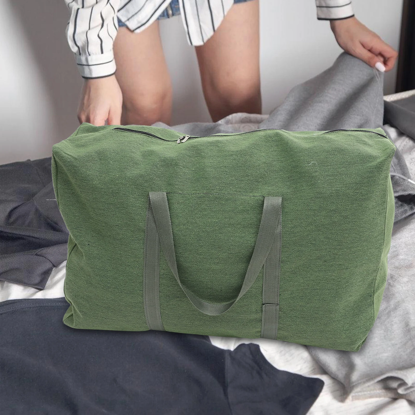 1 قطعة سعة كبيرة حقيبة سفر واق من المطر الزيتون الأخضر قماش تخزين الأمتعة عطلة نهاية الأسبوع المنزلية لحاف الرياضة فائدة