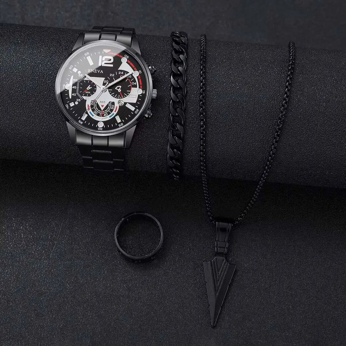 8 قطعة/المجموعة أزياء رجال الأعمال الساعات الفاخرة التقويم كوارتز ساعة اليد طقم مجوهرات للرجال ساعة Reloj Hombre (بدون صندوق)