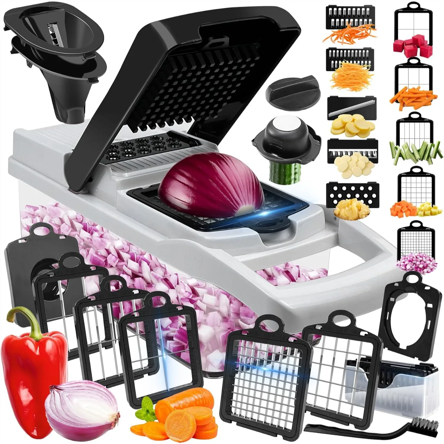 

Vegetable Chopper, 10 Blades Slicer Onion Dicer, 23-in-1 Veggie Mandoline Food Cutter for Tomato Fruit with Hand Protector and