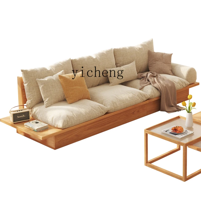 

XL Log Style Fabric Sofa Living Room Storage Tatami Solid Wood Deck Sofa