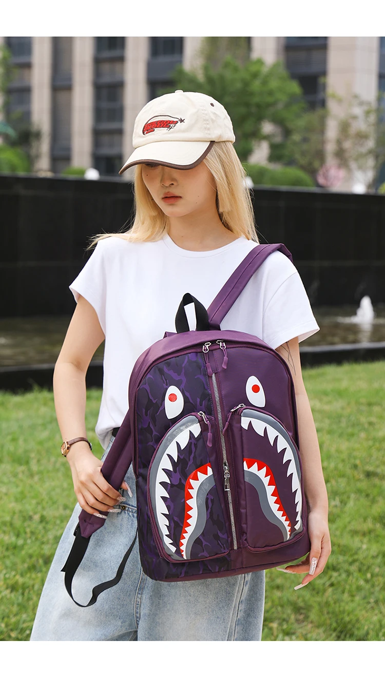 2024 Waterproof School Backpacks for Student Style Anime Shark Print Travel Bags Punk Street Trend Waterproof Shoulder Backpack