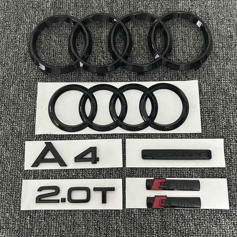 

AUDI A4 4Ring logo ABS Black Car Hood Front Grill Rear Trunk Emblem Sticker A4 Mark Quarrto 2.0T Sline Emblem For A4 2008-2017