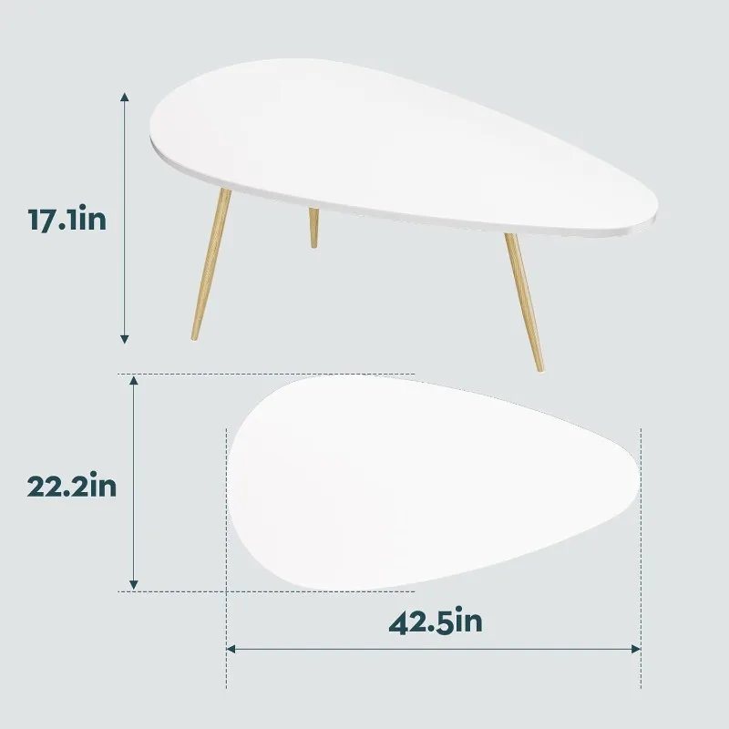 Mesa de centro moderna Mesas de centro ovaladas blancas para sala de estar Mesa central simple para espacios pequeños 22,2" P X 42,5" L X 17,1" H