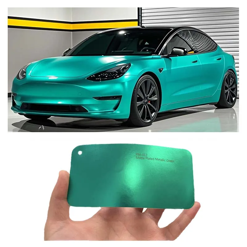 PET Matte Plated Metallic Groene Auto Inpakfolie Kleur Veranderende Film Air Release Auto Vinyl Wrap Waterdichte Auto Wrap