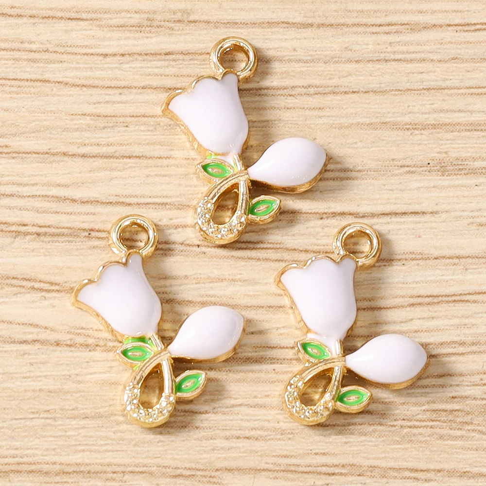 Tusember 20 Stück 11*12mm Niedliche Rosenblüten-Anhänger für Schmuckherstellung DIY Halskette Ohrringe Armband Handgemachtes Zubehör – Detail 6