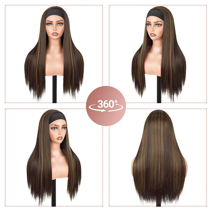 20 Inch Straight Glueless Headband  Wig Wear And Go Synthetic Wigs Natural Look Daily Party