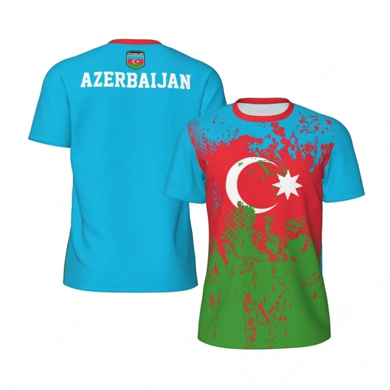 Fashion Azerbaijan Flag Football T Shirt Casual Summer Short Sleeve Mens 3D Printed Sports T-shirt Loose Street Quick Dry Tees