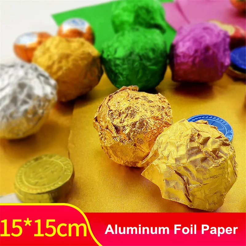 

100Pcs 15x15cm Square DIY Colored Tinfoil Chocolate Sesame Pill Gold Aluminum Foil Paper Packaging Supplies