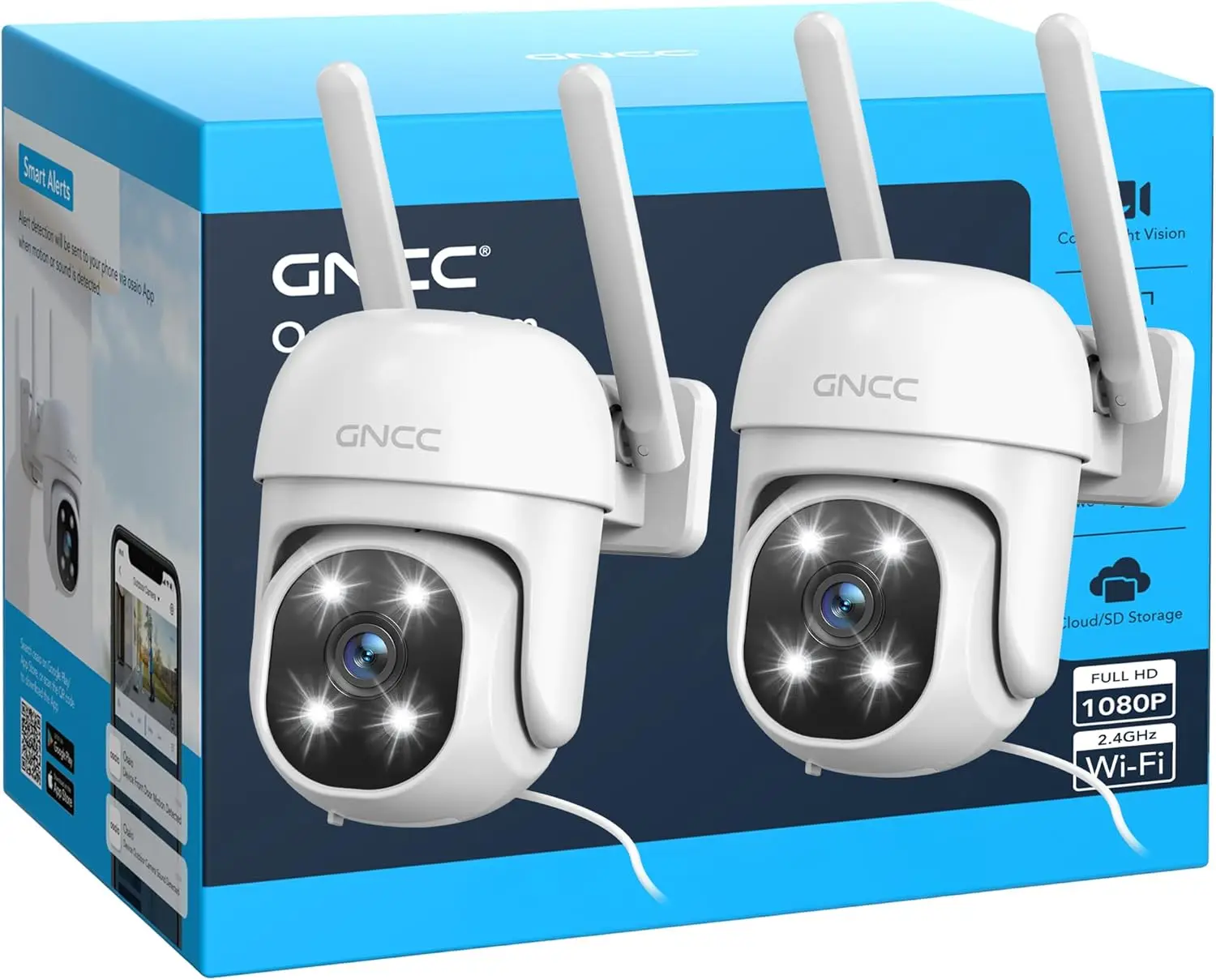 

2.4GHz Outdoor Security Camera, Plug-in Wired Home Cam with 1080P Color Night Vision, Motion Detection, 2-Way Audio (2-Pack)