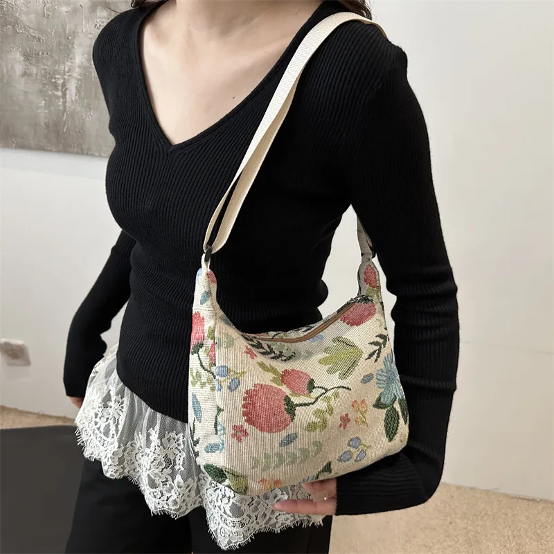 Fashion Casual Floral Women's Shoulder Bags Simple Large Capacity Ladies Crossbody Bag Commuter Portable Female Handbags Purse