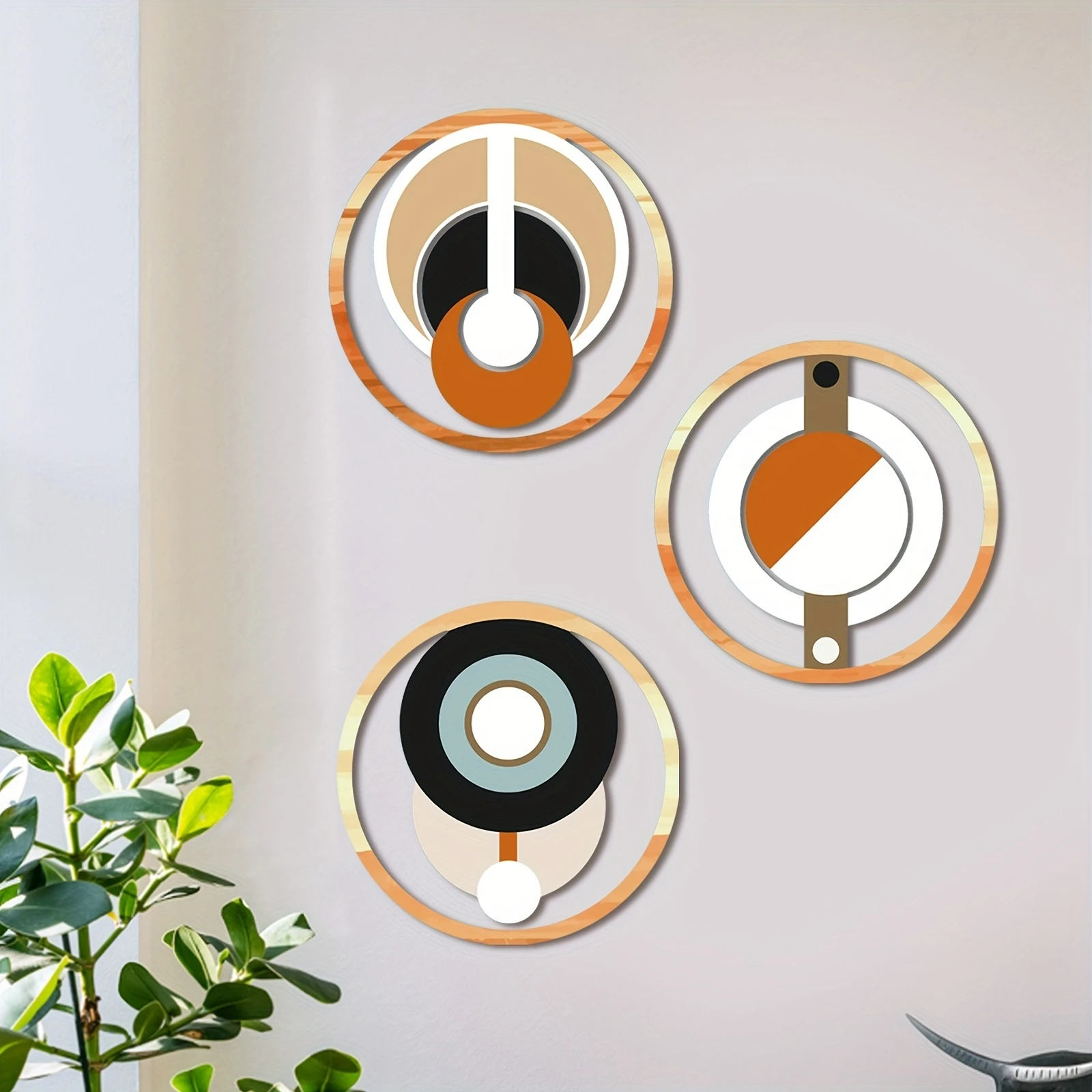 2D مستو 20 سنتيمتر خشبية دائرية الجدار الديكور مجموعة غرفة نوم المنزل وغرفة المعيشة معلقة قطعة الفن جو ديكور ملون #3